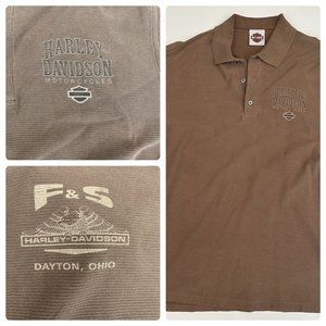 Vintage Faded Light Brown Harley Davidson Polo, Shirt Men's M F&S Dayton Ohio